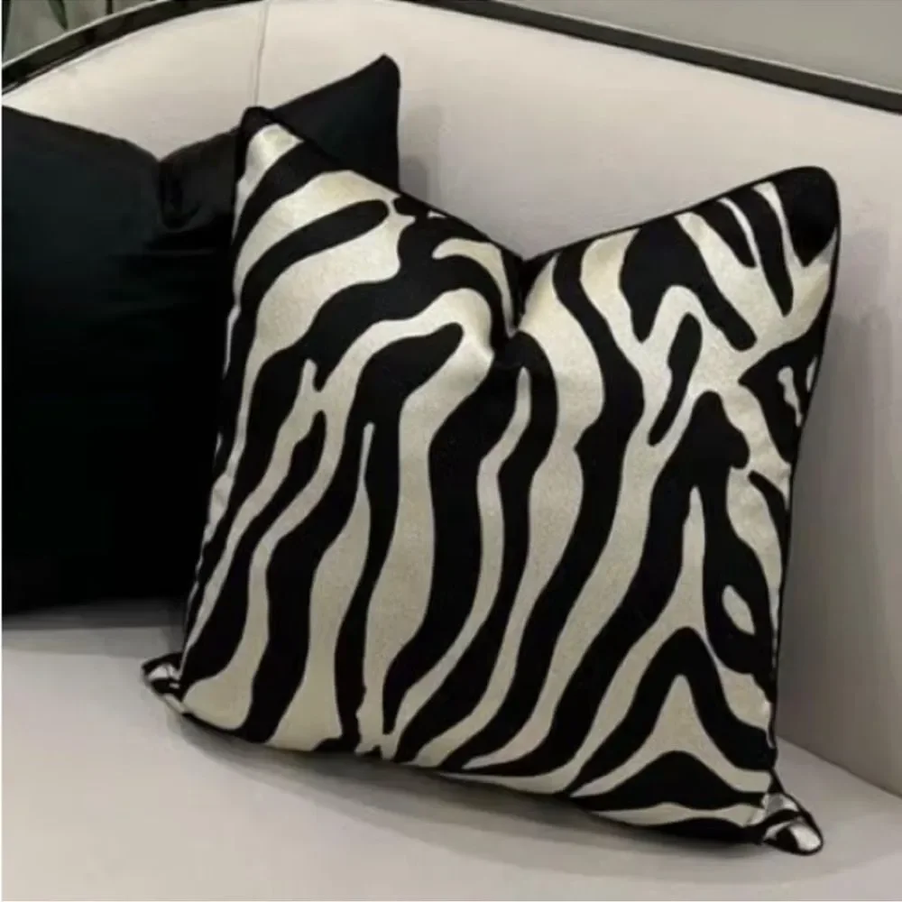 🆕 ZG Style Zebra Pillow Cover Sham Animal Print Euro Square 24” Modern Glam NEW